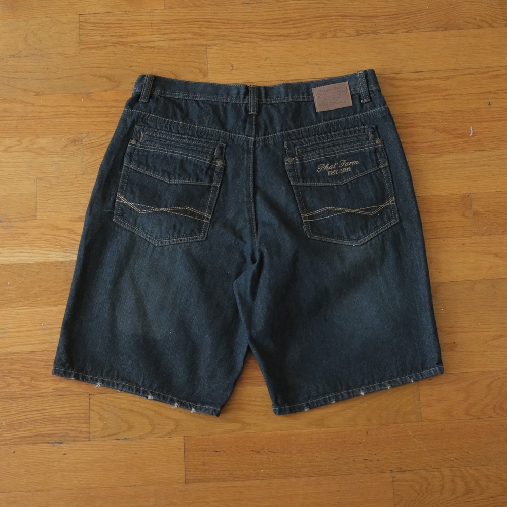 Phat Farm Denim Shorts Mens Blue Baggy Streetwear Y2K Size 36 Jorts Hip-Hop Rap - Picture 6 of 8